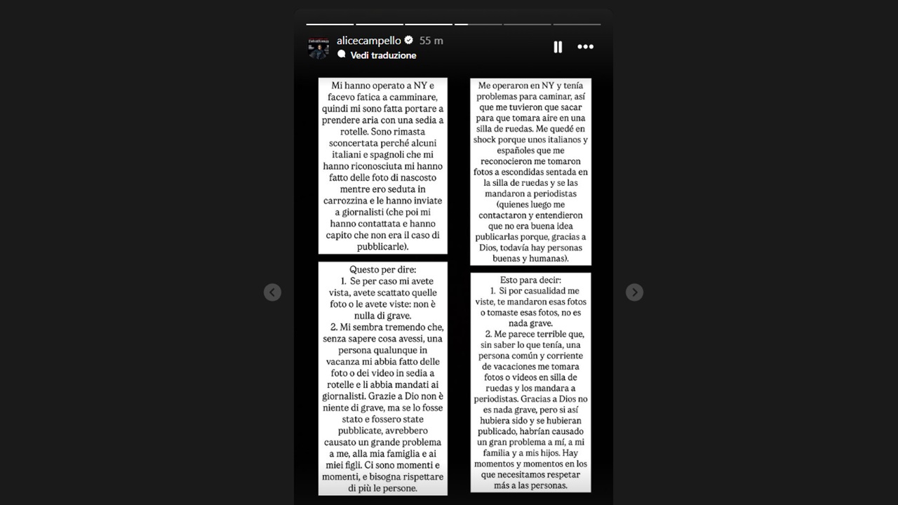 Alice Campello operata negli Usa