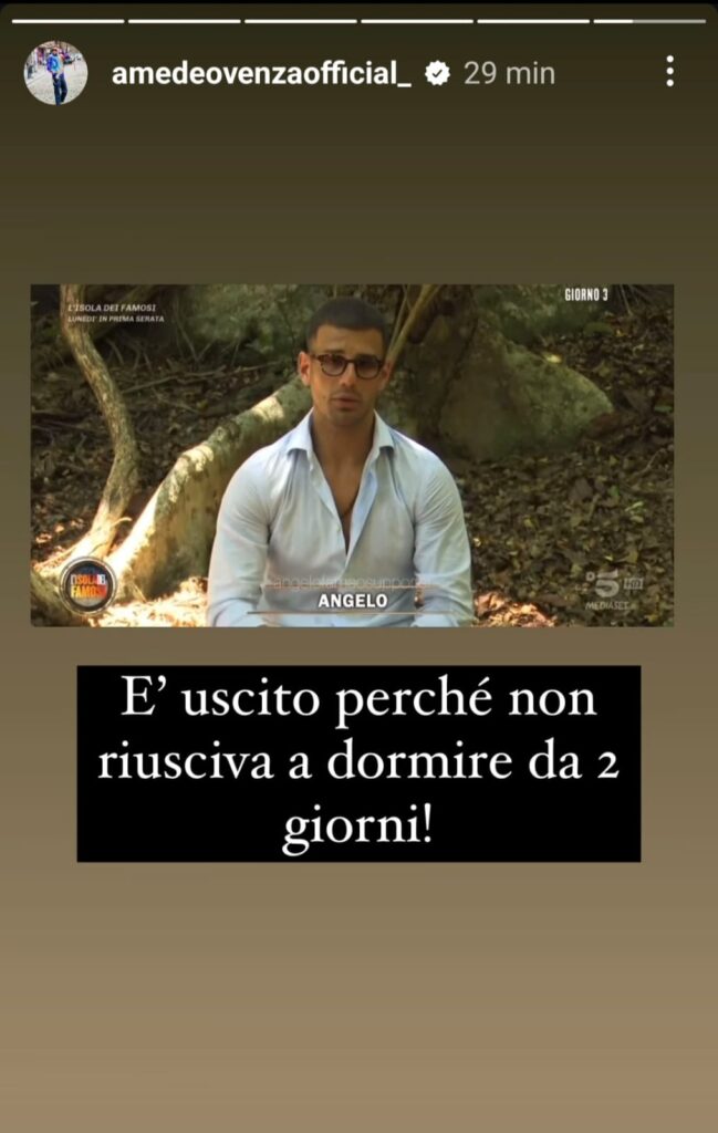 Storia di Amedeo Venza sull'abbandono dell'Isola Dei Famosi di Angelo Famao