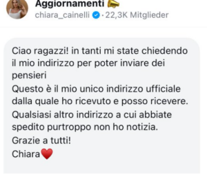Messaggio Chiara Cainelli