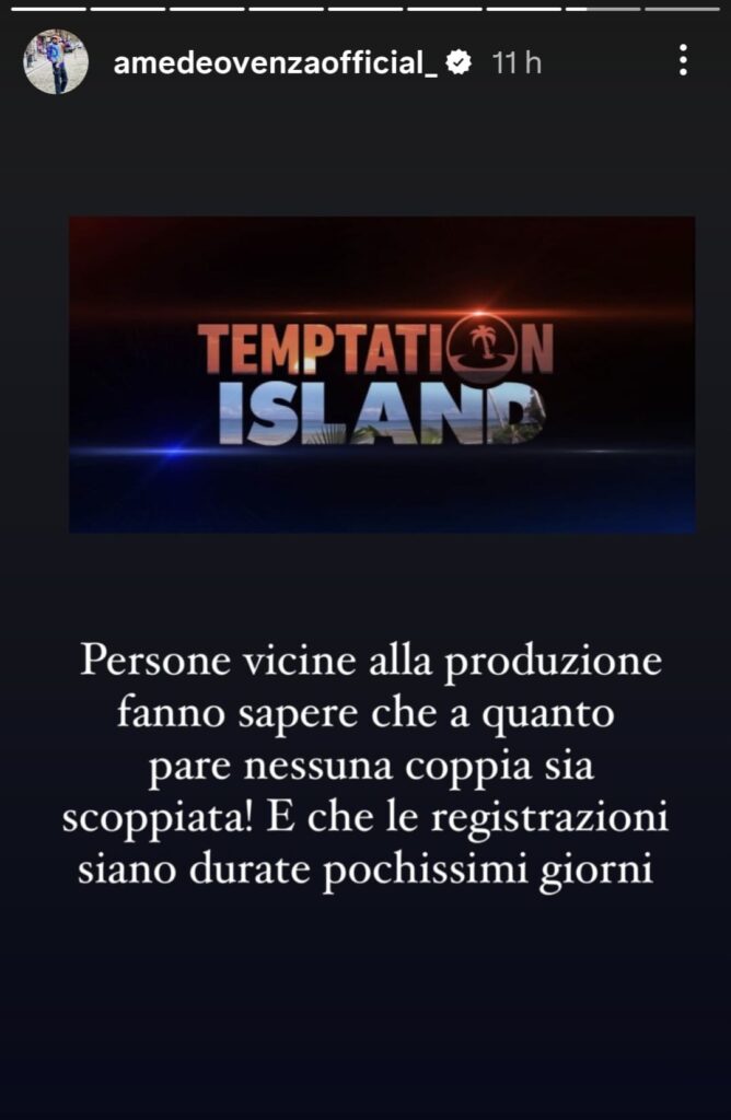 Segnalazione Amedeo Venza su Temptation Island