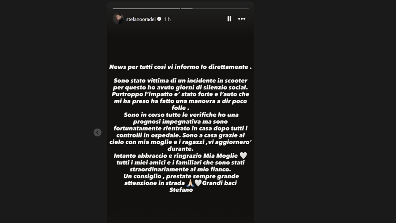 Stefano Oradei, storia Instagram