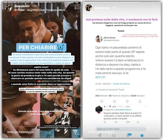 storie instagram dosio sfogo per dayane mello