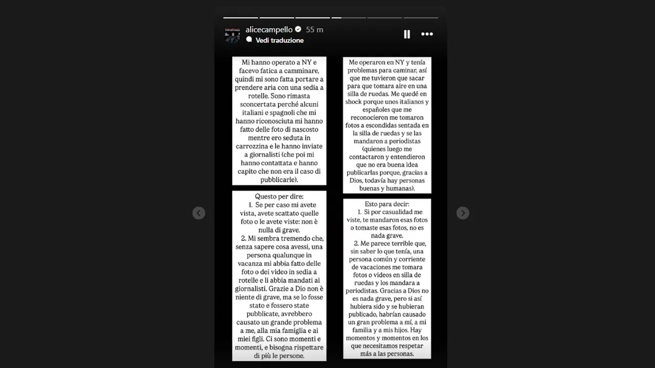 Alice Campello operata negli Usa
