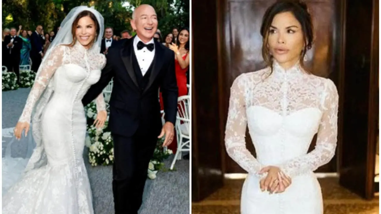 abito da sposa di Lauren Sanchez brand e ispirazione Sophia Loren