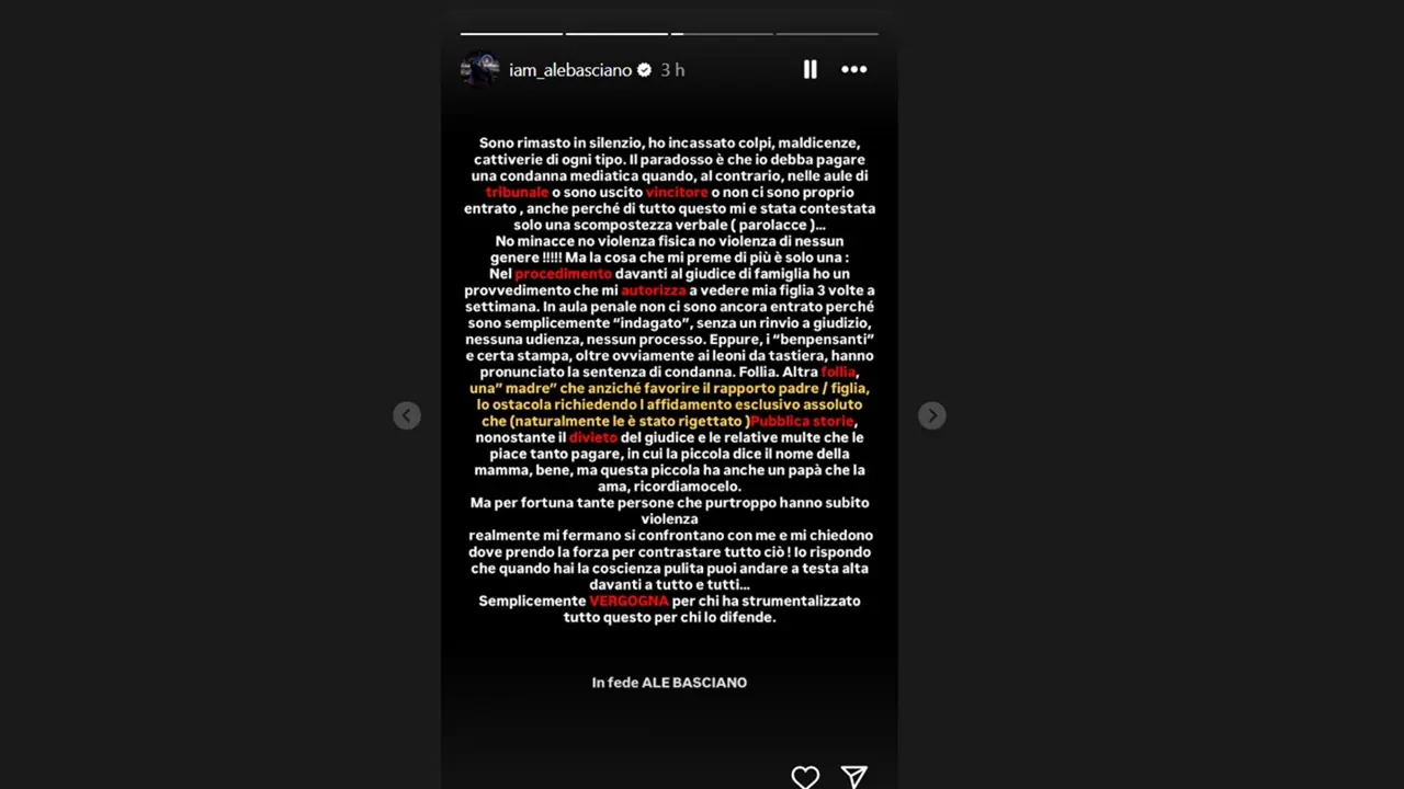 Alessandro Basciano e la storia Instagram infuocata contro Sophie Codegoni