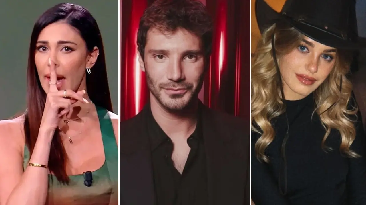 Stefano De Martino al centro, Belen Rodriguez a sinistra e Caroline Tronelli a destra
