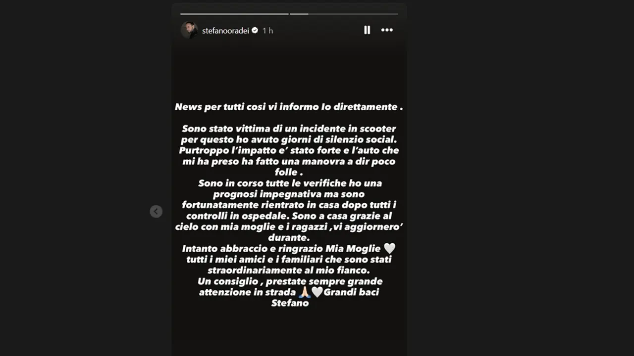 Stefano Oradei, storia Instagram