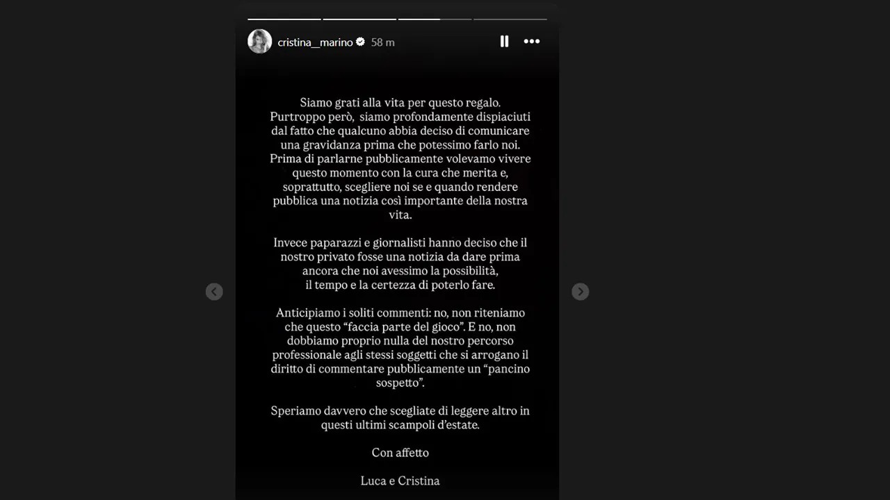 Cristina Marino e Luca Argentero, messaggio Ig
